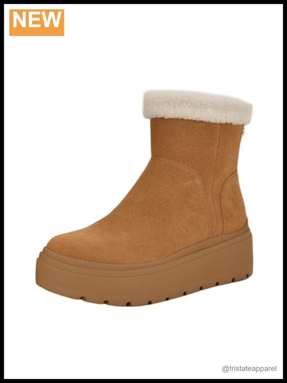 Suede Ankle Bootie with Shearling Trim Pull-On Wedge Heel